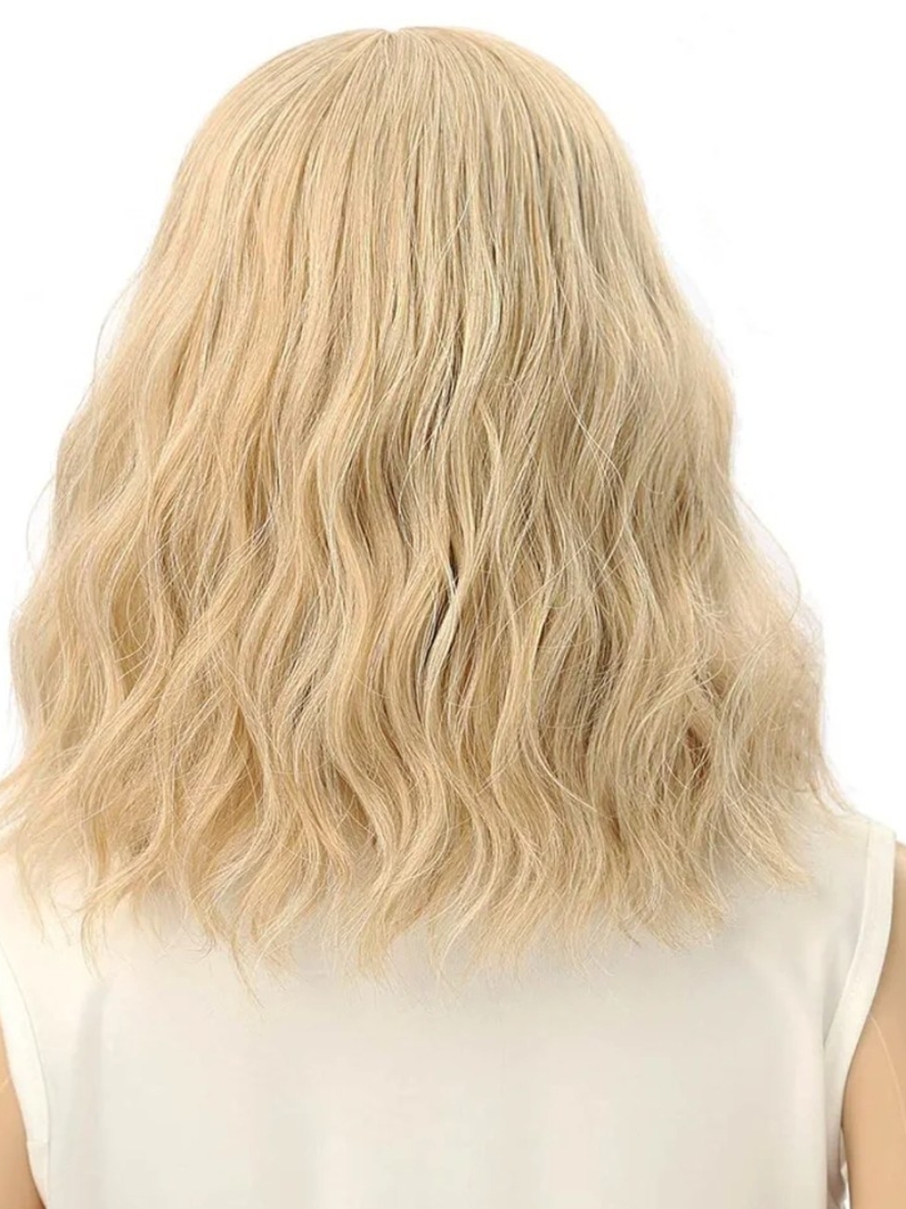Blonde Wave Short Bob Wigs With Air Bangs Shoulder Length Wig For Women and Girl - Picture 6 of 14